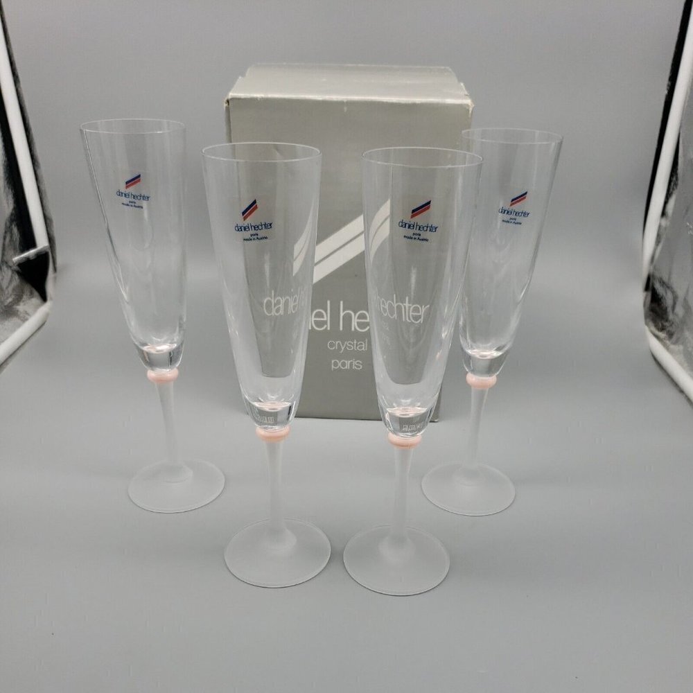 Set of 4 DANIEL HECHTER pink Stem 9 1/8" Champagne Flute crystal NEW box Y1510